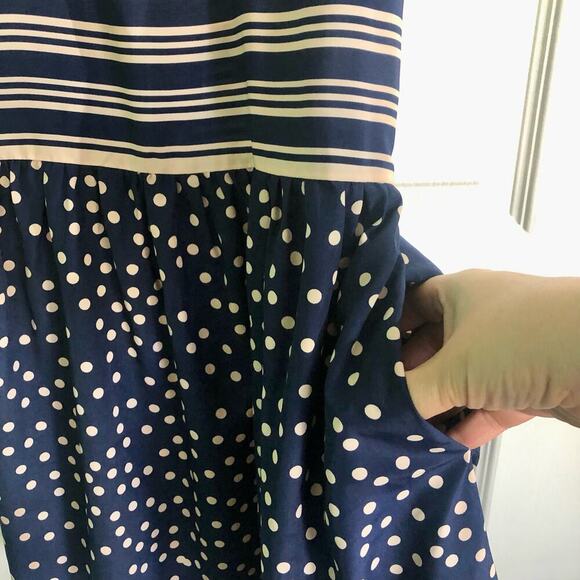 Forever 21 Navy Blue & Cream Polka Dot Stripe Sleeveless Girl's Dress - Medium - Picture 6 of 8